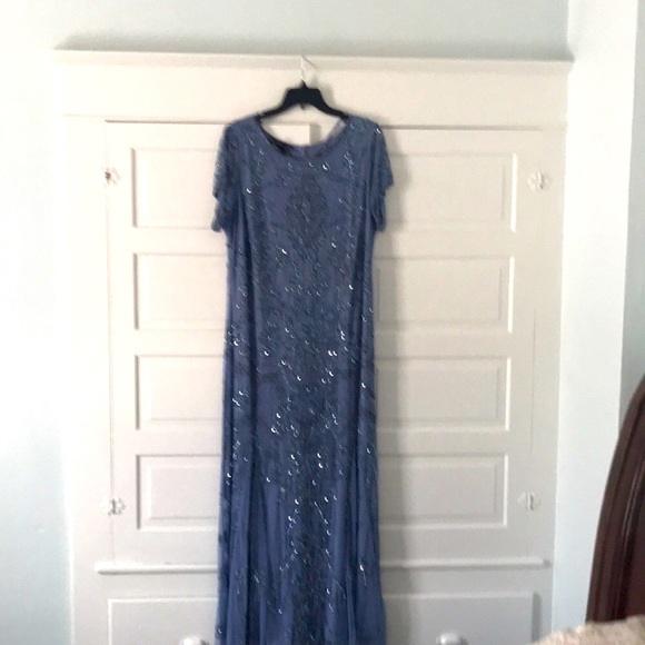 Formal intricately beaded dress- floor length. Cornflower blue. - Picture 3 of 6